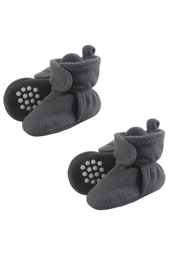 Unisex Baby Cozy Fleece Booties, Charcoal 2-Piece, 0-6 Months