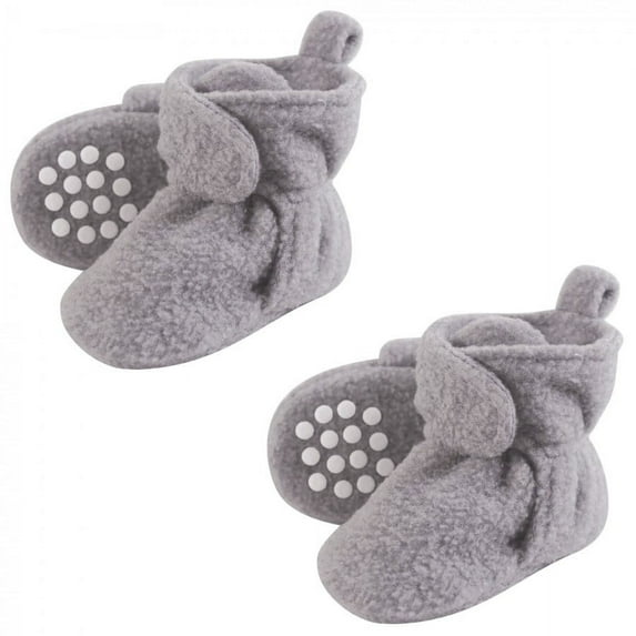 Luvable Friends Unisex Baby Cozy Fleece Booties, Heather Gray 2-Piece, 0-6 Months