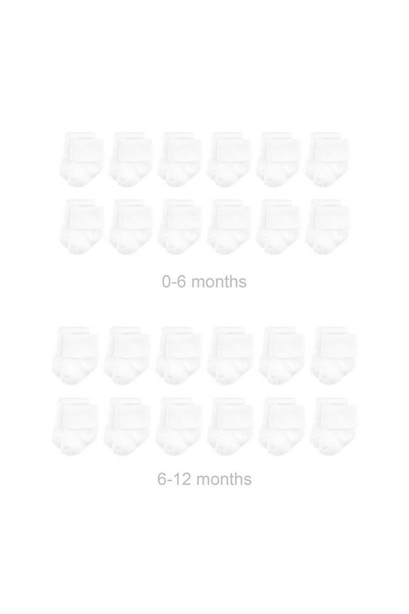 Unisex Baby Grow with Me Cotton Terry Socks, White, 0-6 and 6-12 Months