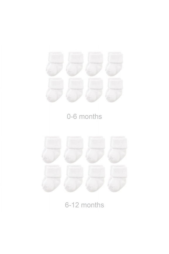 Unisex Baby Grow with Me Cotton Terry Socks, White Solid, 0-6 and 6-12 Months