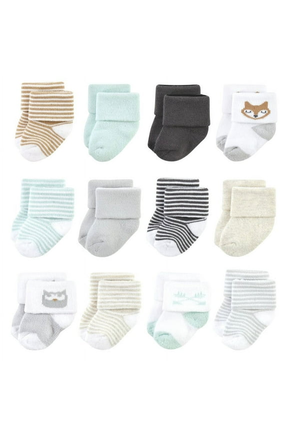 Unisex Baby Newborn and Baby Terry Socks, Owl, 6-12 Months