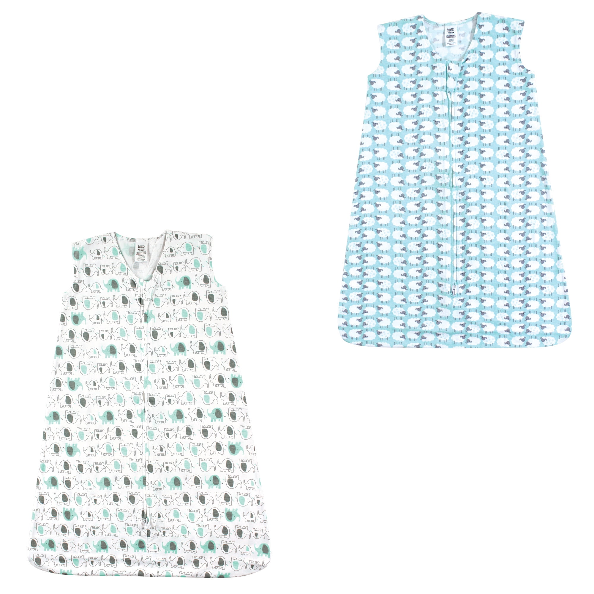 Luvable Friends Unisex Baby Sleeveless Muslin Cotton Sleeping Bag, Sack, Blanket, Elephants Sheep Jersey 2-Pack, 18-24 Months