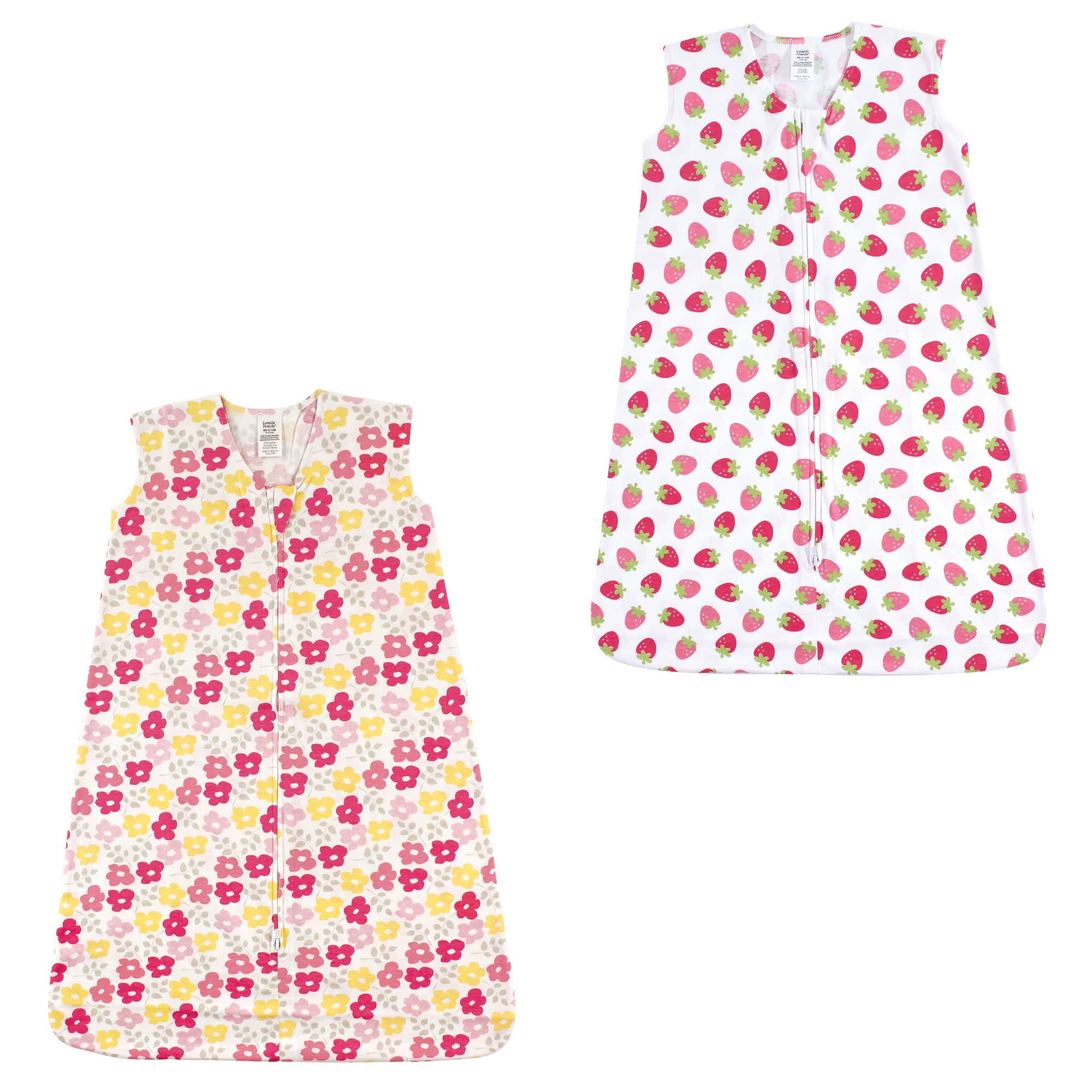Luvable Friends Unisex Baby Sleeveless Muslin Cotton Sleeping Bag, Sack, Blanket, Flowers Strawberry 2-Pack, 18-24 Months
