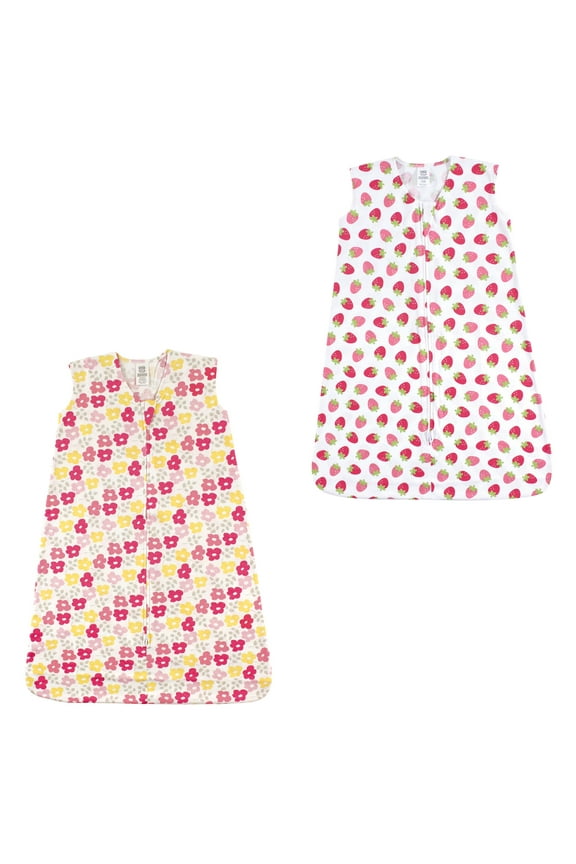 Unisex Baby Sleeveless Muslin Cotton Sleeping Bag, Sack, Blanket, Flowers Strawberry 2-Pack, 18-24 Months