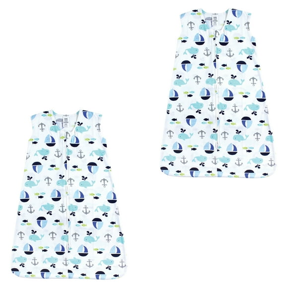 Luvable Friends Unisex Baby Sleeveless Muslin Cotton Sleeping Bag, Sack, Blanket, Ocean Jersey 2-Pack, 18-24 Months