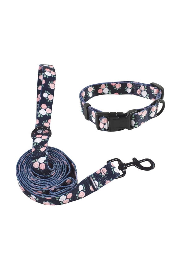 Unisex Pet Collar and Leash Set, Floral, Small