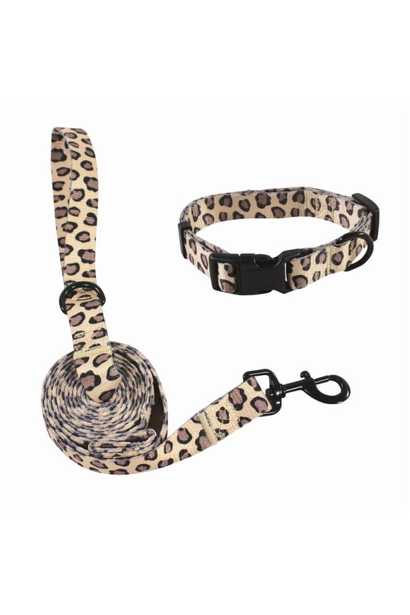 Unisex Pet Collar and Leash Set, Leopard, Large