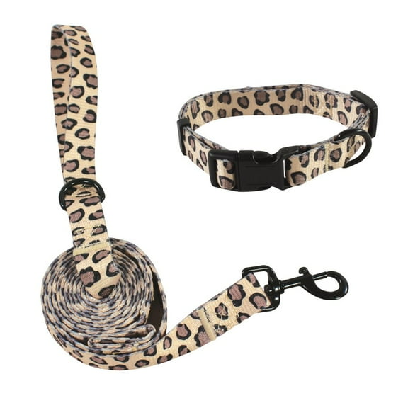 Luvable Friends Unisex Pet Collar and Leash Set, Leopard, Medium