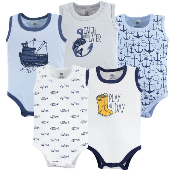 Luvable Friends Yoga Sprout Bodysuits 5pk, Coastal Blue, 3-6M