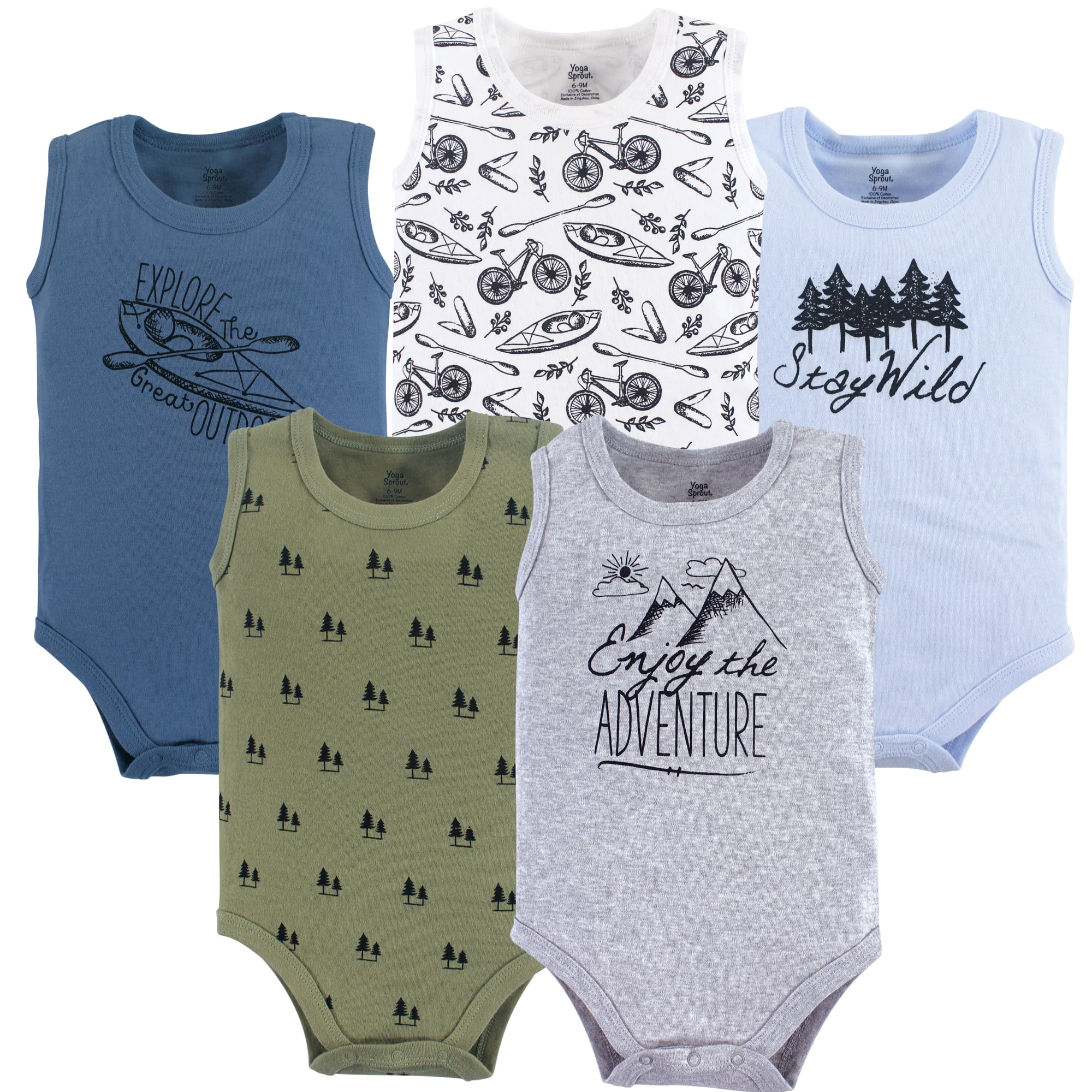Luvable Friends Yoga Sprout Bodysuits 5pk, Little Explorer, 6-9M