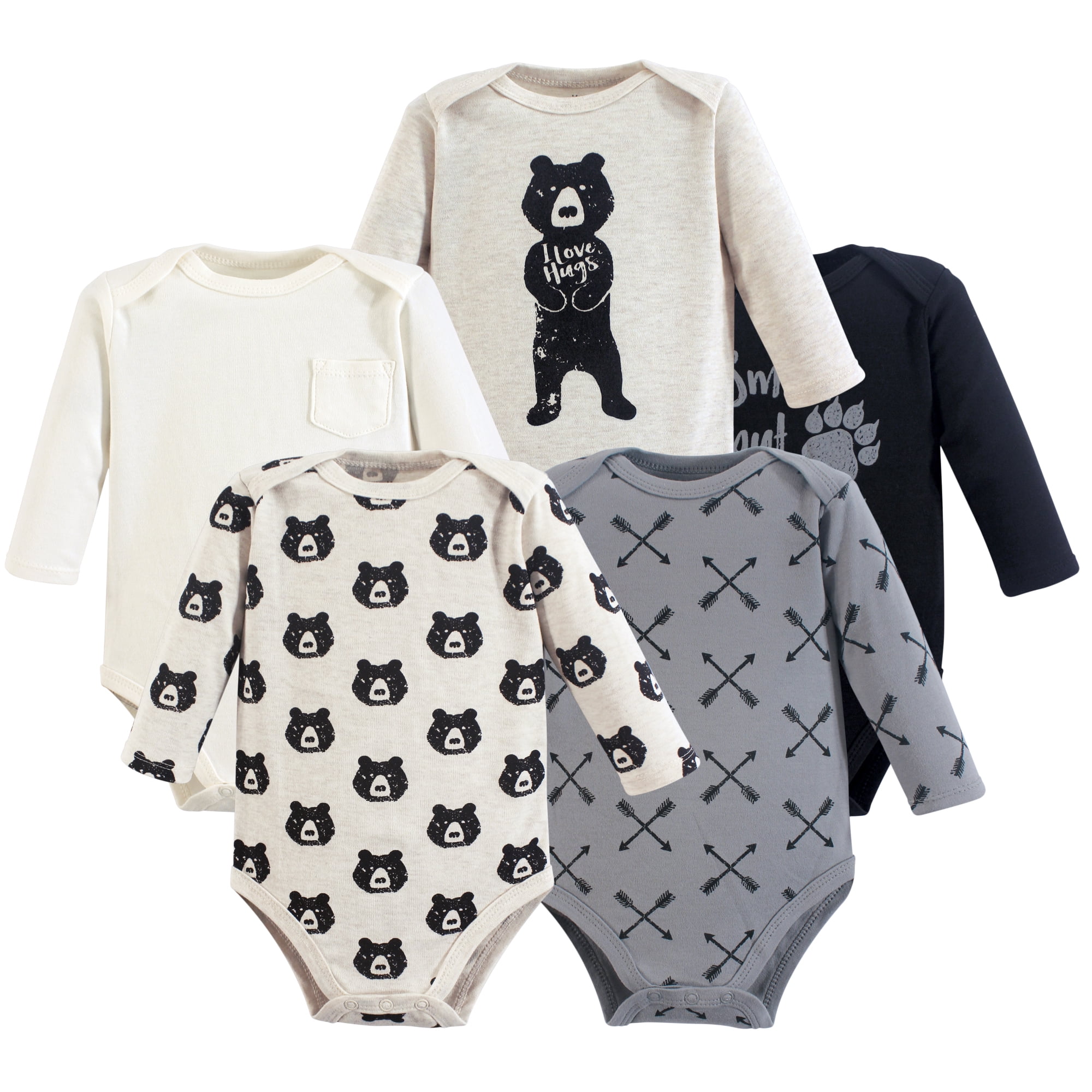 Luvable Friends Yoga Sprout Long-Sleeve Bodysuits 5pk, Cozy Bear, 9-12M
