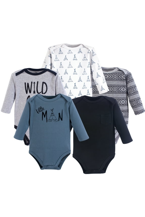 Yoga Sprout Long-Sleeve Bodysuits 5pk, Little Man, 0-3M