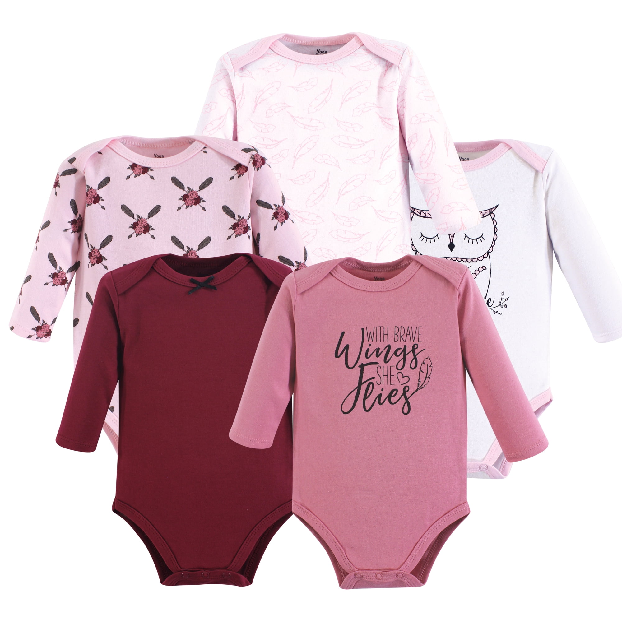 Luvable Friends Yoga Sprout Long-Sleeve Bodysuits 5pk, Woodland Owl, 0-3M