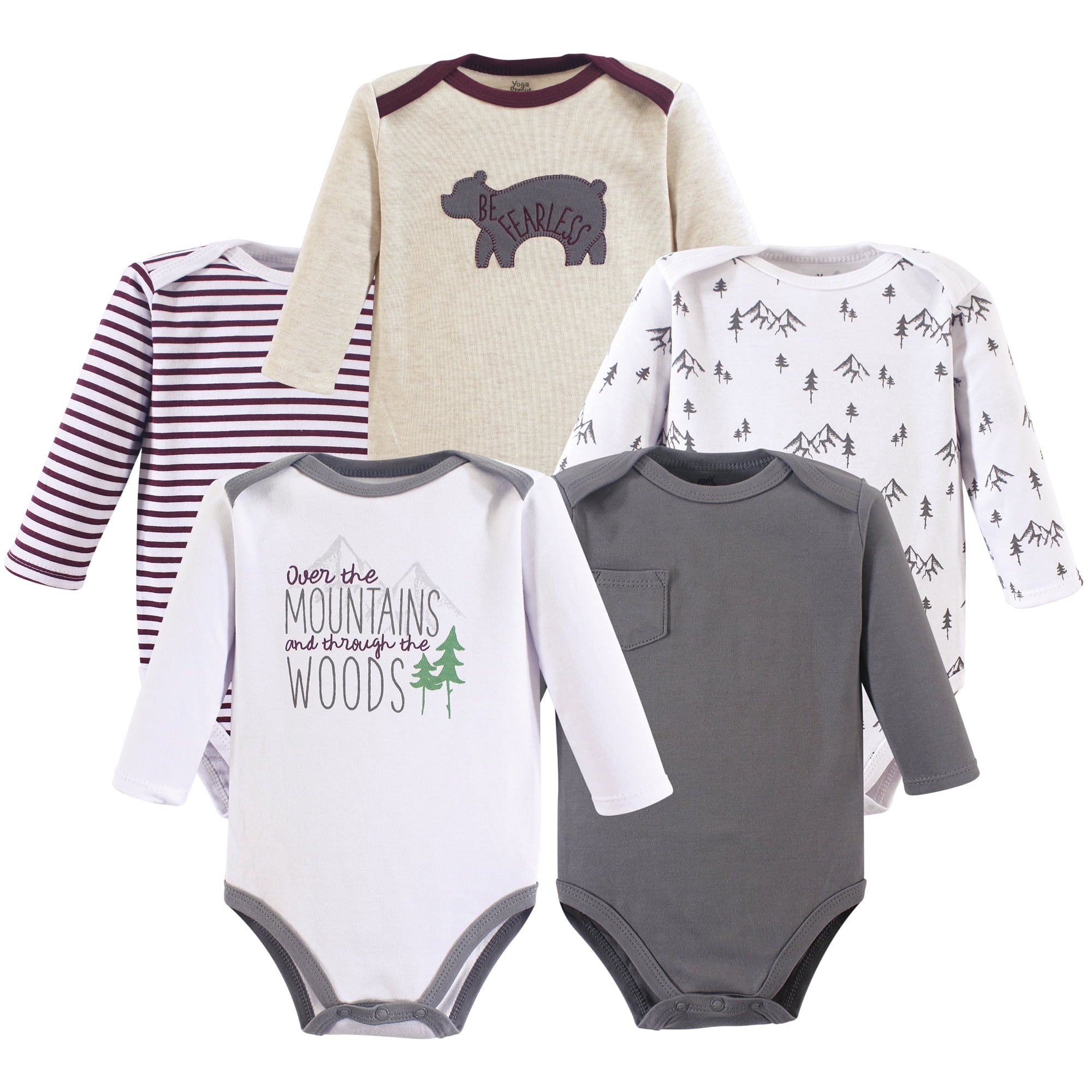 Luvable Friends Yoga Sprout Long-Sleeve Bodysuits 5pk, Woodland Peaks, 9-12M
