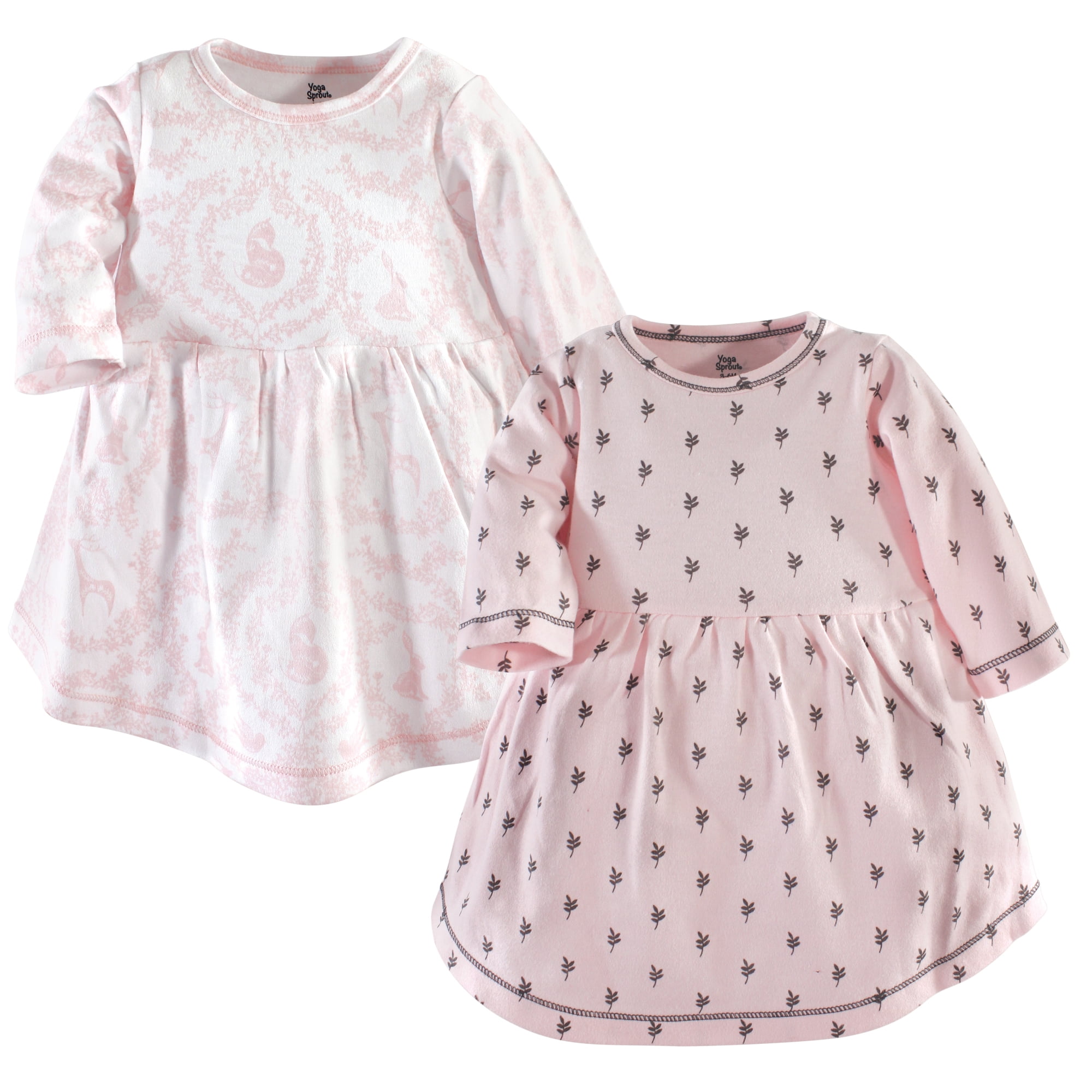 Luvable Friends Yoga Sprout Long-Sleeve Dresses 2pk, Blossom Lace, 3T