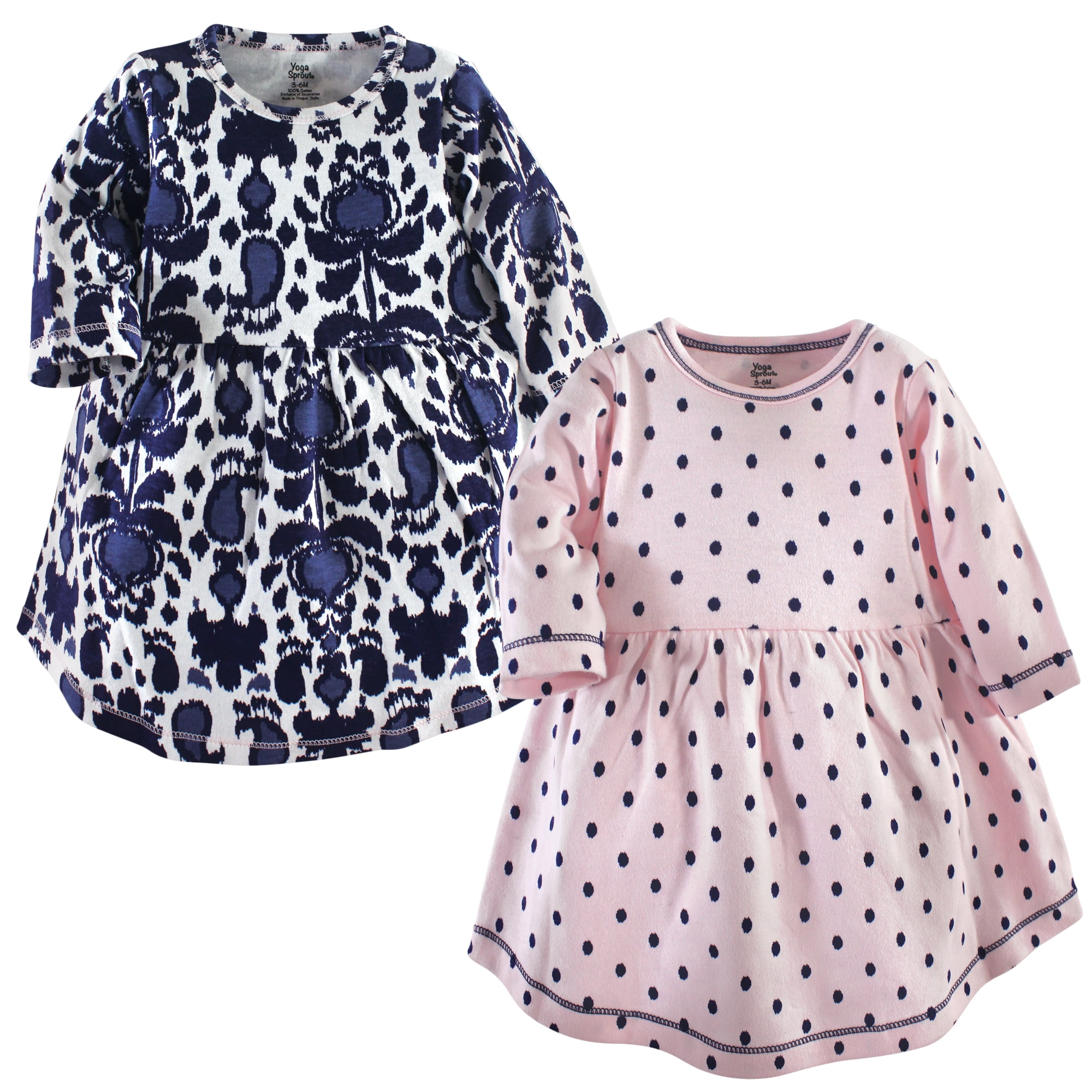 Luvable Friends Yoga Sprout Long-Sleeve Dresses 2pk, Indigo Weave, 9-12M