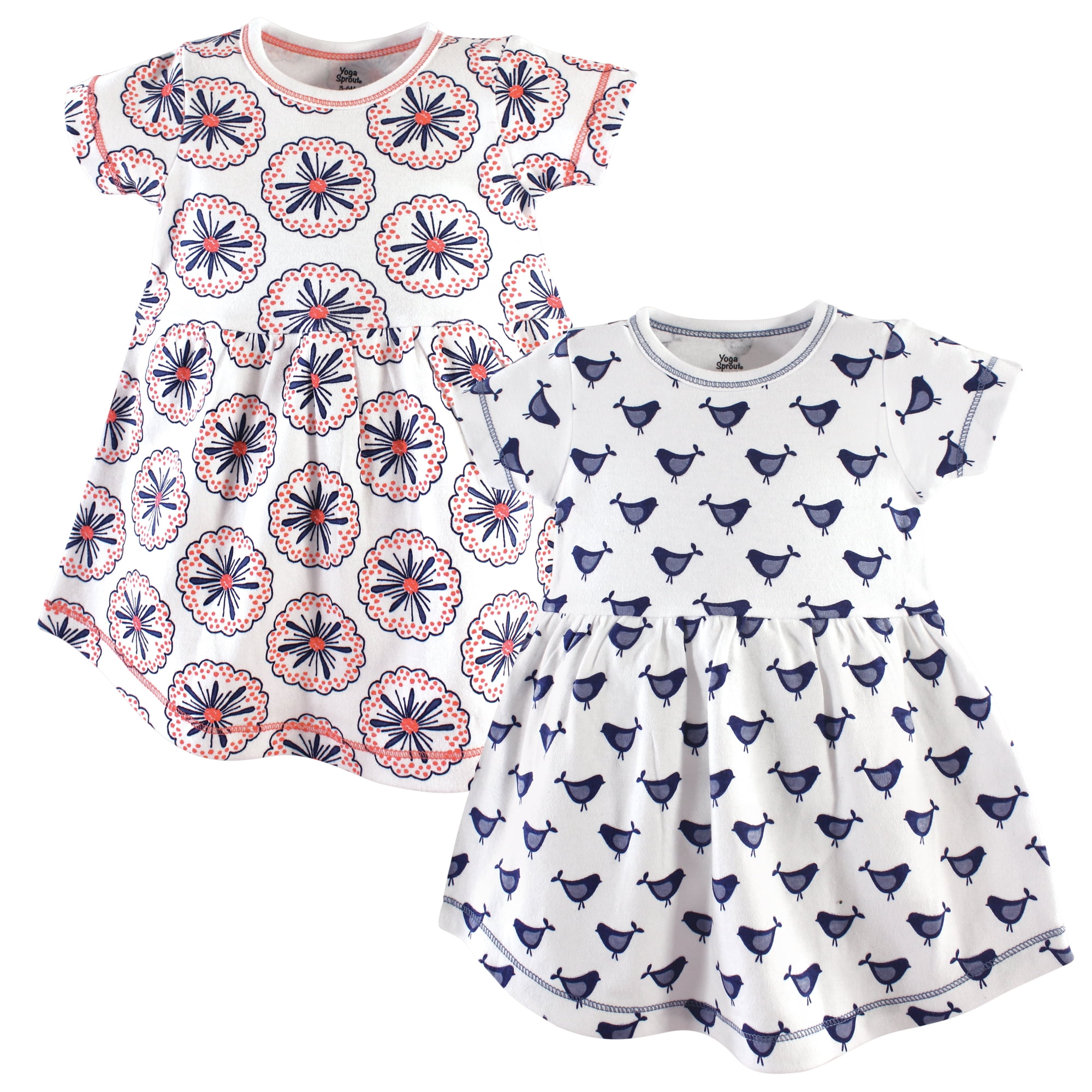 Luvable Friends Yoga Sprout Short-Sleeve Dresses 2pk, Floral Burst, 2T