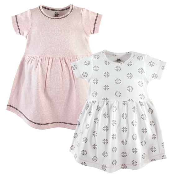 Luvable Friends Yoga Sprout Short-Sleeve Dresses 2pk, Pink Swirl, 0-3M