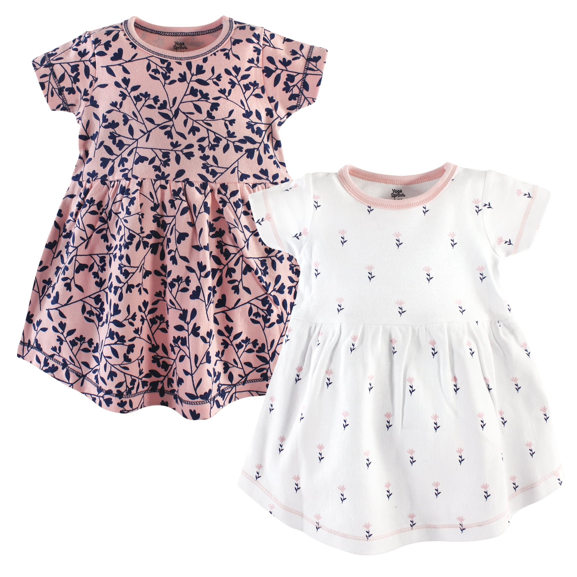 Luvable Friends Yoga Sprout Short-Sleeve Dresses 2pk, Sweet Floral Bloom, 3T