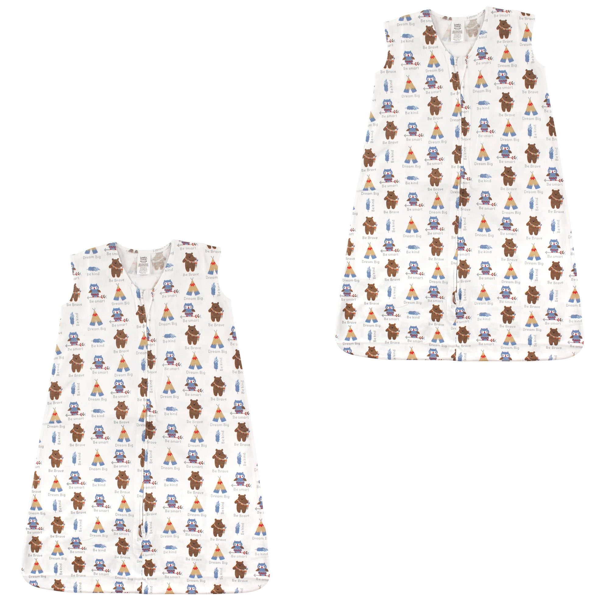 Luvable friends Baby Boy and Girl Jersey Cotton Sleeping Bag, 2 Pack, Be Brave and Teepees, 18-24 Months
