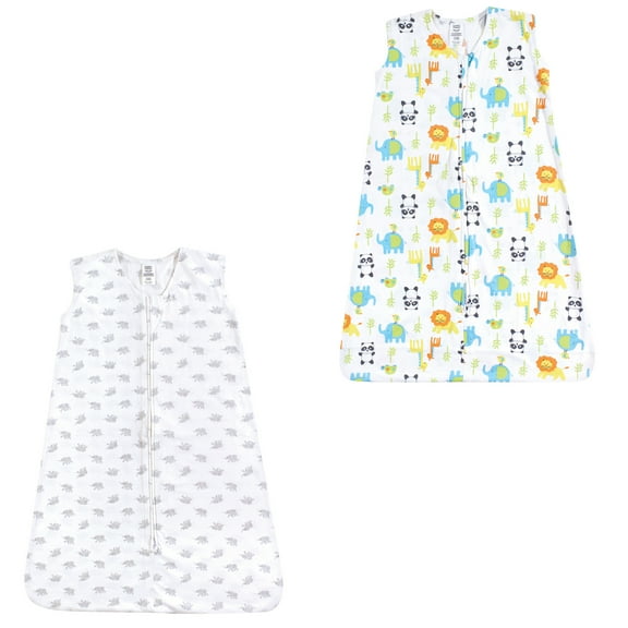 Luvable friends Baby Boy and Girl Jersey Cotton Sleeping Bag 2 Pack, Gray Elephants and Animals, 12-18 Months