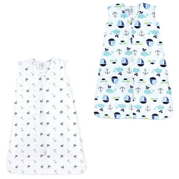 Luvable friends Baby Boy and Girl Jersey Cotton Sleeping Bag 2 Pack, Sailboats and Ocean, 0-6 Months