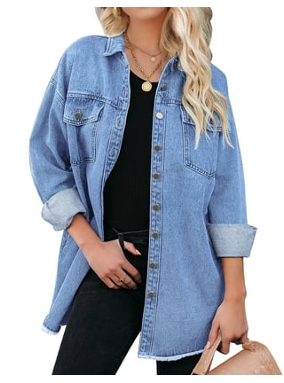 The Premium-fabric Vintage Denim Jacket - Women's Retro Denim Long Sleeves  Buttons Jacket - Grey - Denim