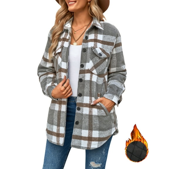 Luvamia Women's Flannel Plaid Jacket Long Sleeve Button Down Shirts Fall Outfits for Women ,2XL, Fit Size 20 Size 22