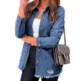 thumbnail image 1 of Luvamia Women's Oversized Denim Jacket Casual Long Boyfriend Distresse Jean Jacket, S, Fit Size 4 Size 6, 1 of 8