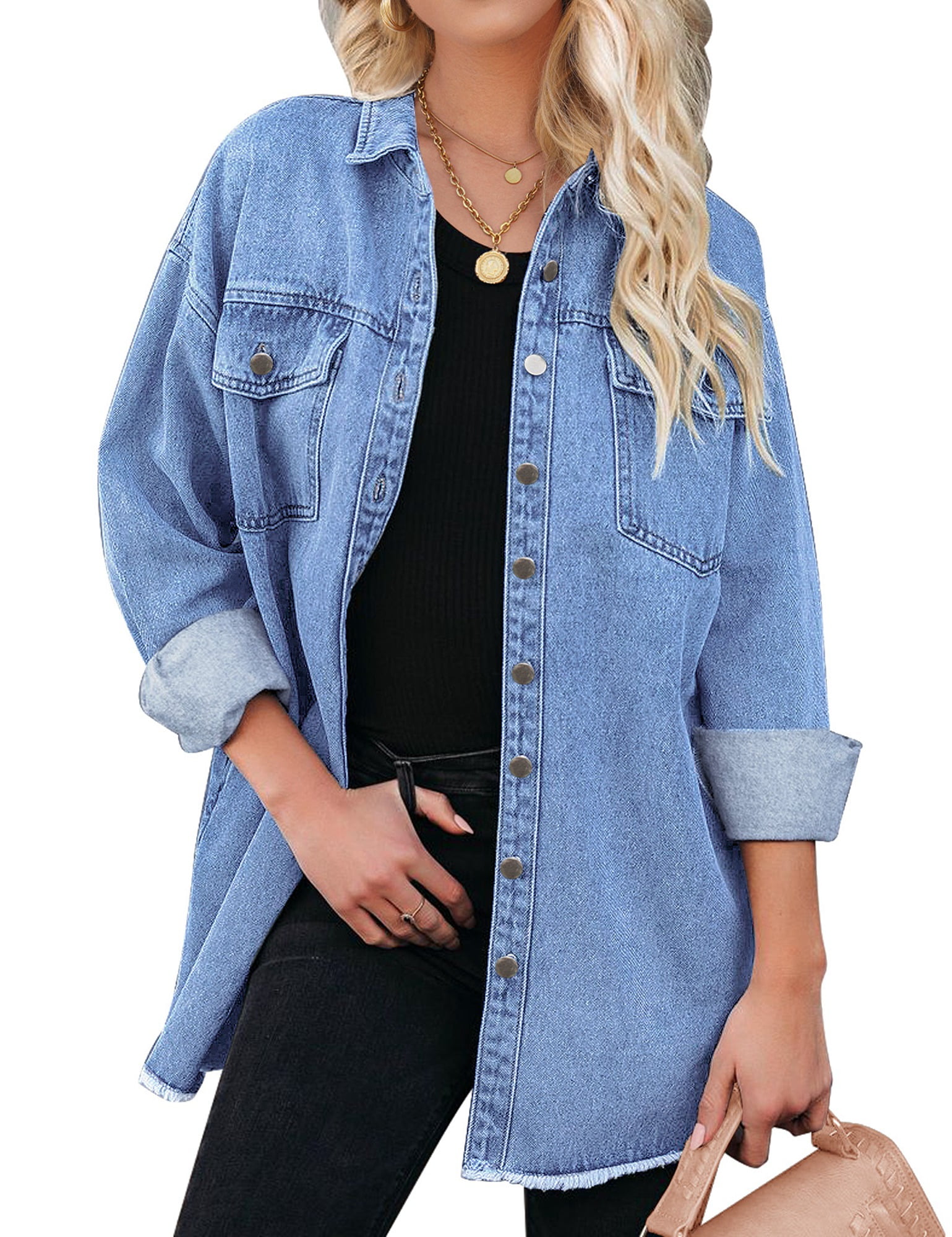 Luvamia Women's Oversized Denim Jacket Casual Long Boyfriend Jean ...
