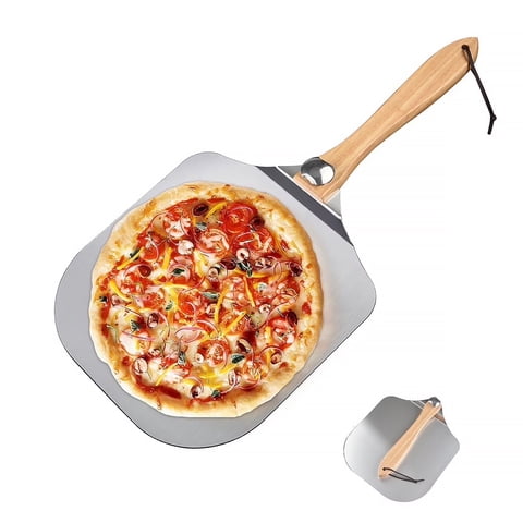 Luvan 12 x 14 inches Aluminum Non-stick Pizza Paddle with Foldable Wooden Handle,Aluminum Pizza Peels for Bakers,Pies