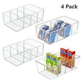 Luvan 4 Pack Clear Storage Bins Pantry,Clear Fridge Organizers and Storage with 3 Removable