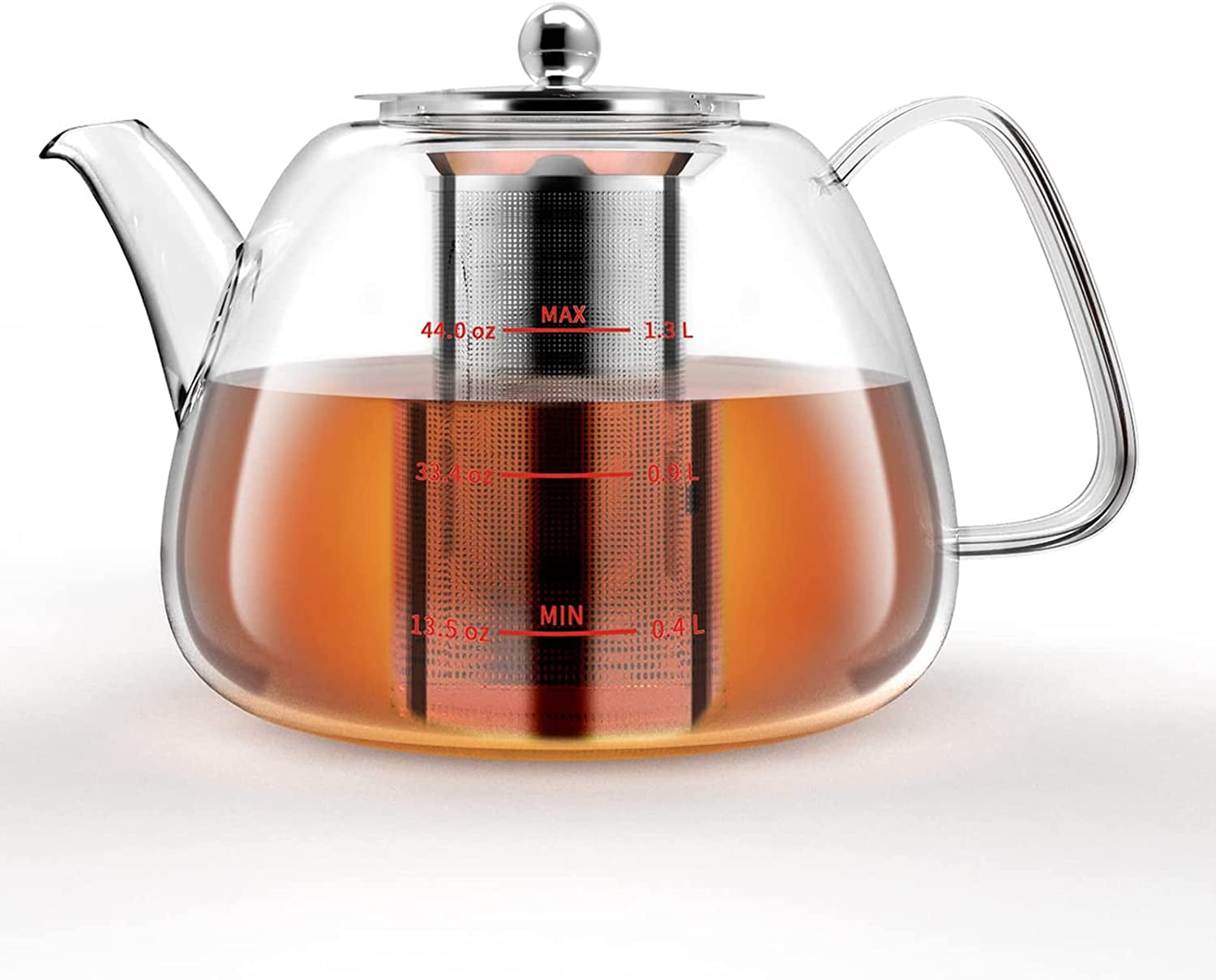 Teapot with Infuser for Loose Tea - 33oz, 4 Cup Tea Infuser, Clear Glass  Tea Kettle Pot with Strainer & Warmer - Loose Leaf, Iced Tea Maker & Brewer