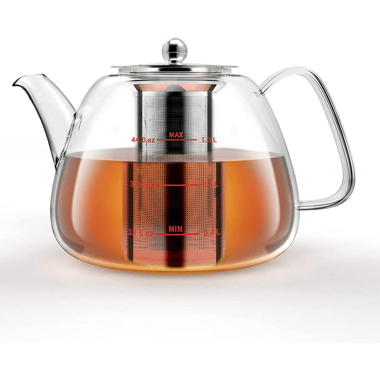 Luvan 44oz Glass Teapot with Removable Infuser for Loose Tea,Clear Loose  Leaf Tea Pot 