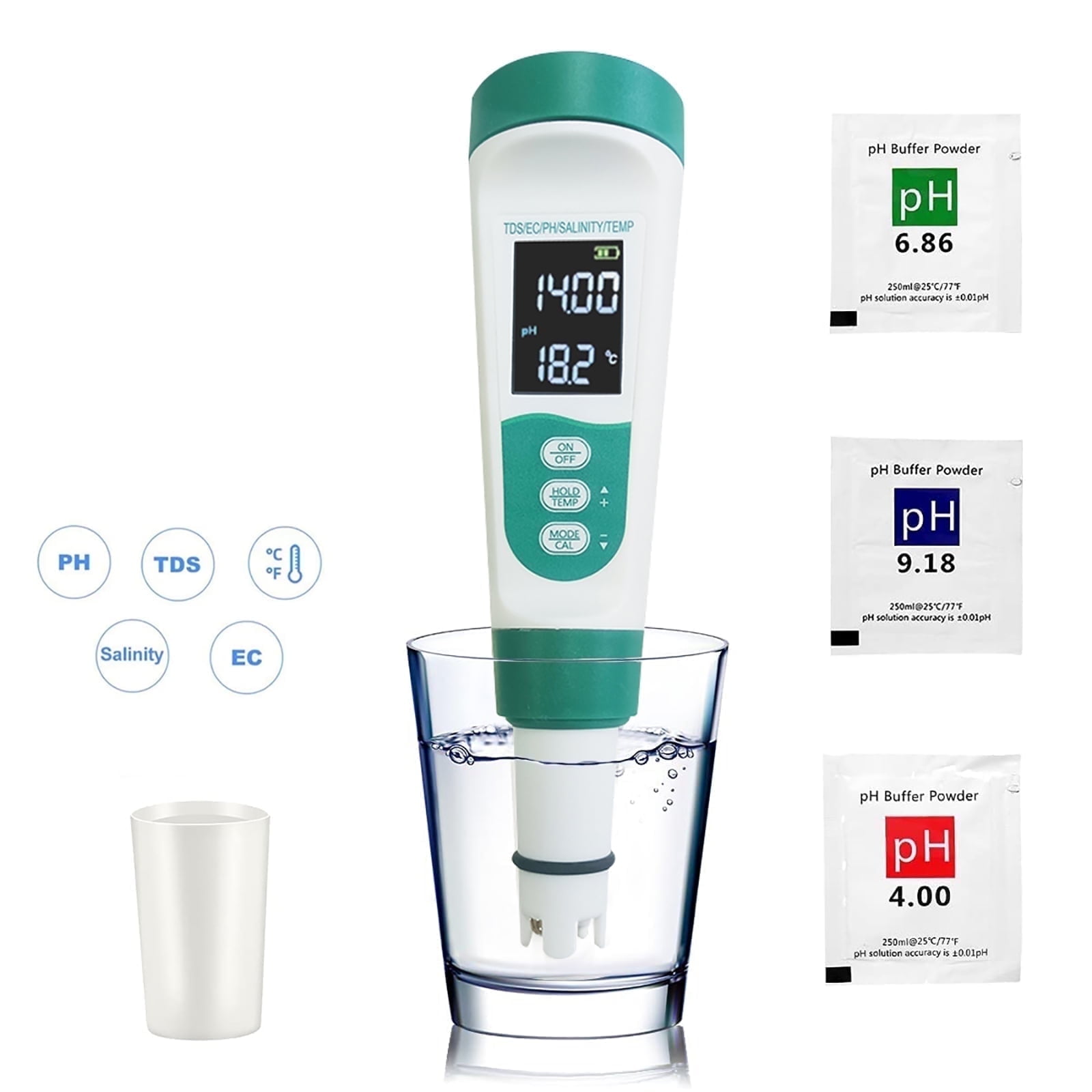 Luvan 5 in 1 PH Tester Soil,Digital PH/EC/Salinity/Temp/TDS Meter for Drinking Water Pool Moisture Fish,0.01
