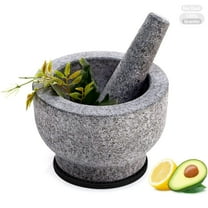 Luvan 6 inch Granite Mortar and Pestle Set,2 Cup Stone Molcajete Bowl and Pestle for Garlic,Cooking