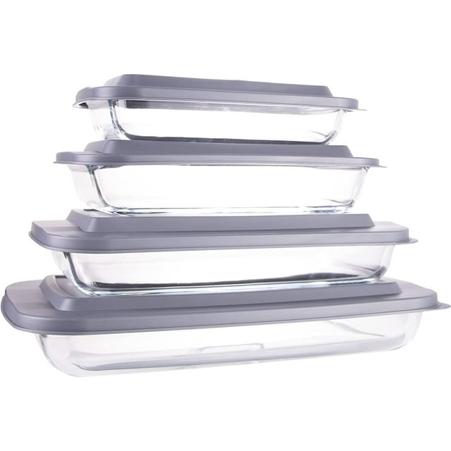 Luvan Glass Baking Dishes with Lids,8 Pieces Rectangular Glass Bakeware