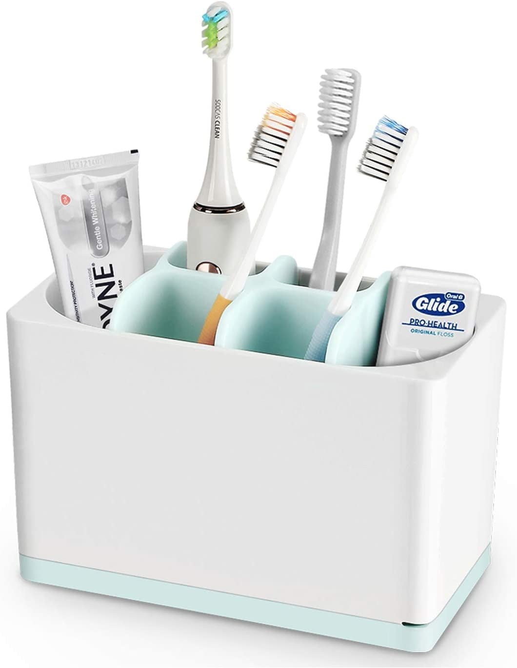 Luvan Toothbrush Holder for Bathroom,White Electric Toothbrush Stand,Plastic Toothpaste Organizer for Kids Adults,Natural