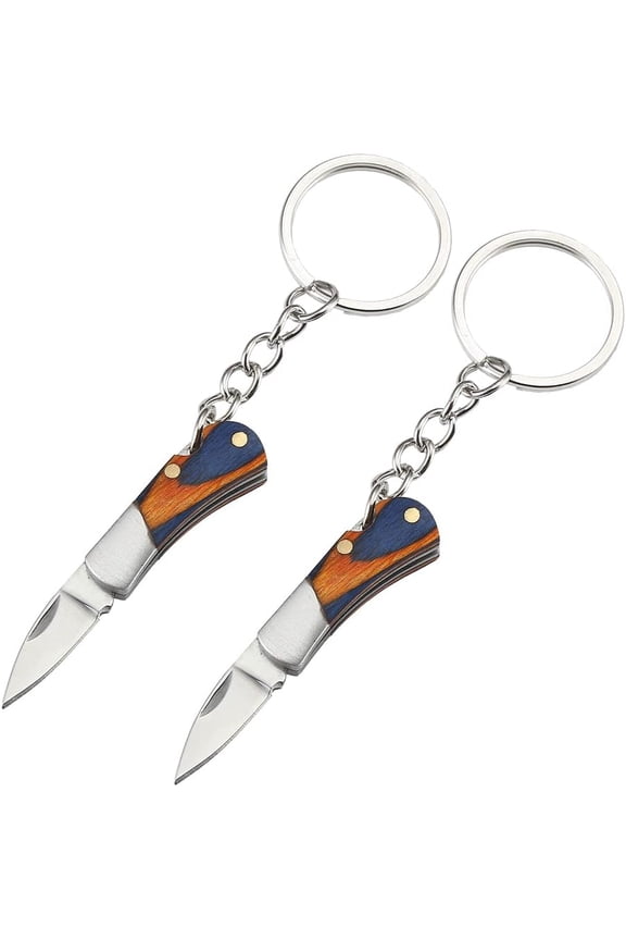 2PCS 1.5in EDC Mini Keychain Knife - Colorful Wood Handle Stainless Steel Folding Knife (Aluminum Gift Box)