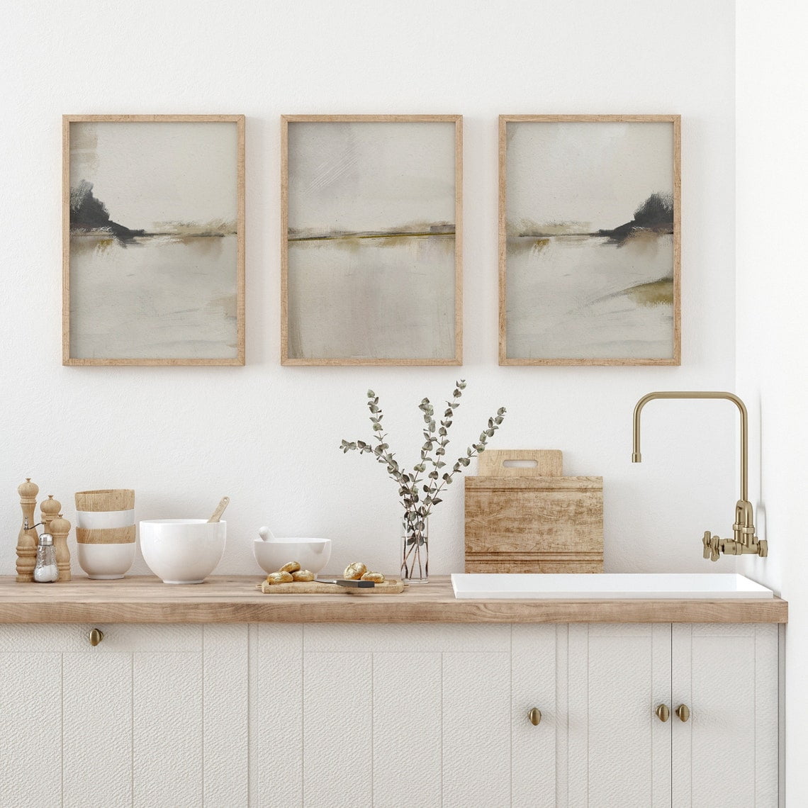 Luvia Abstract Art Set Modern Neutral Beige Gallery Set Of 3 Nordic ...