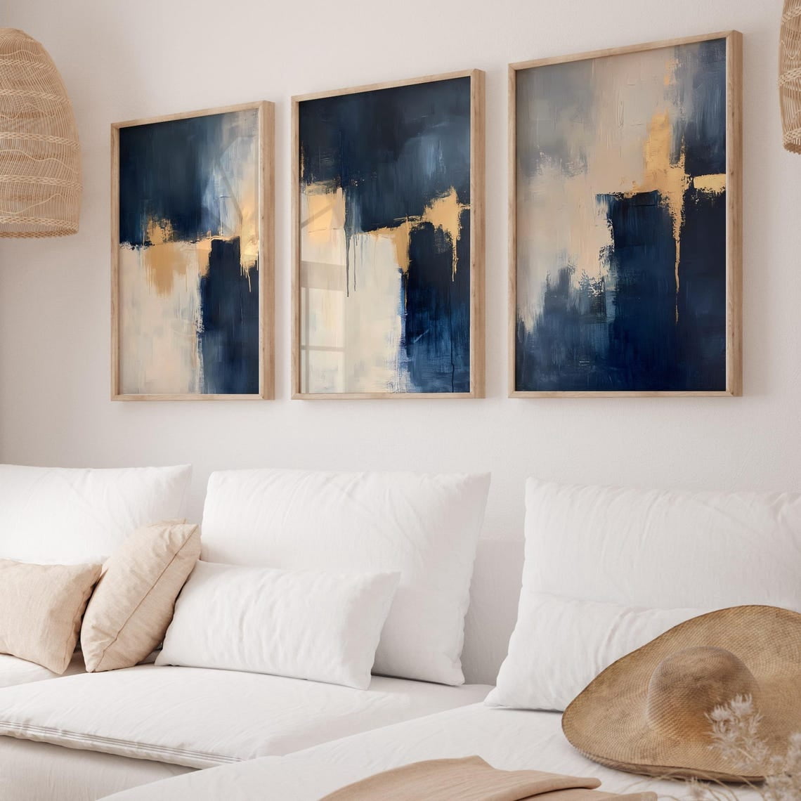 Luvia Abstract Blue Gold Poster Modern Navy Blue Golden Prints Set Of 3 ...