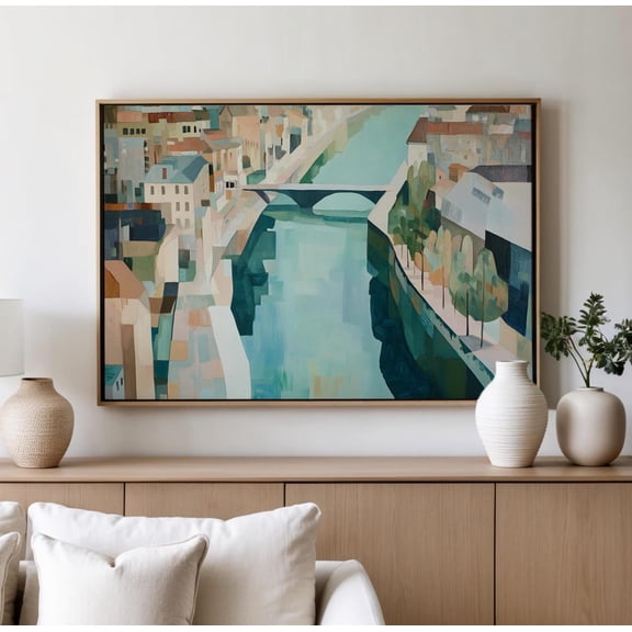 Luvia Abstract Cityscape Poster Geometric Urban Landscape Modern River Scene Pastel Inspired Wall Decor, 8x12 UNFRAMED