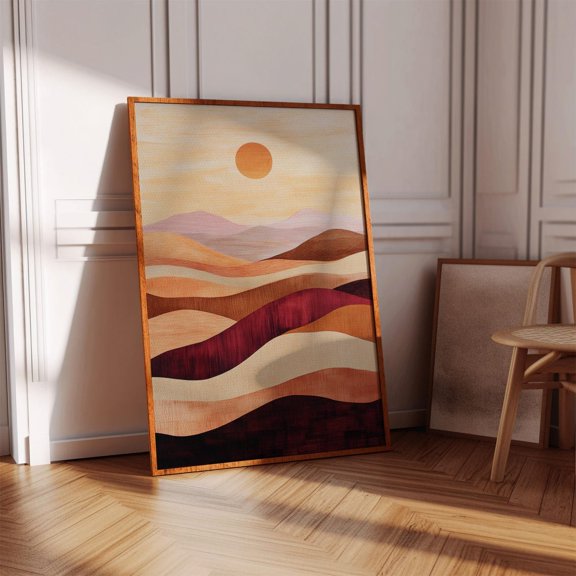 Luvia Abstract Desert Landscape Poster Earth Tone Sunset Minimalist Mountain Horizon Boho Inspired Home Decoration, 8x12 UNFRAMED