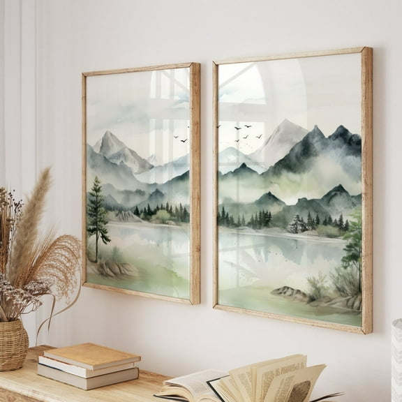 Luvia Abstract Mountains 2 Piece, Mountain Landscape Prints Set Of 2, , Modern Wall Decor Set 2 Prints 16x24 UNFRAMED