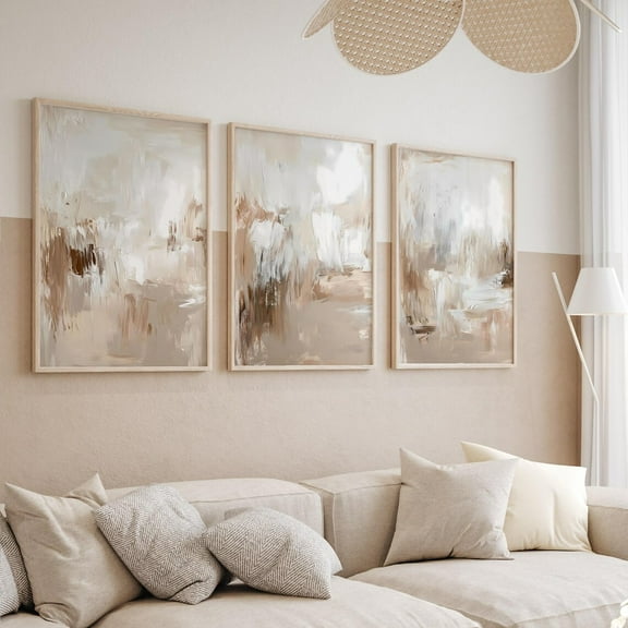 Luvia Abstract Neutral Beige Brush Strokes Posters, Modern Acrylic Prints Set Of 3, Nordic Artwork, Modern Wall Decor Set 3 Prints 16x24 UNFRAMED