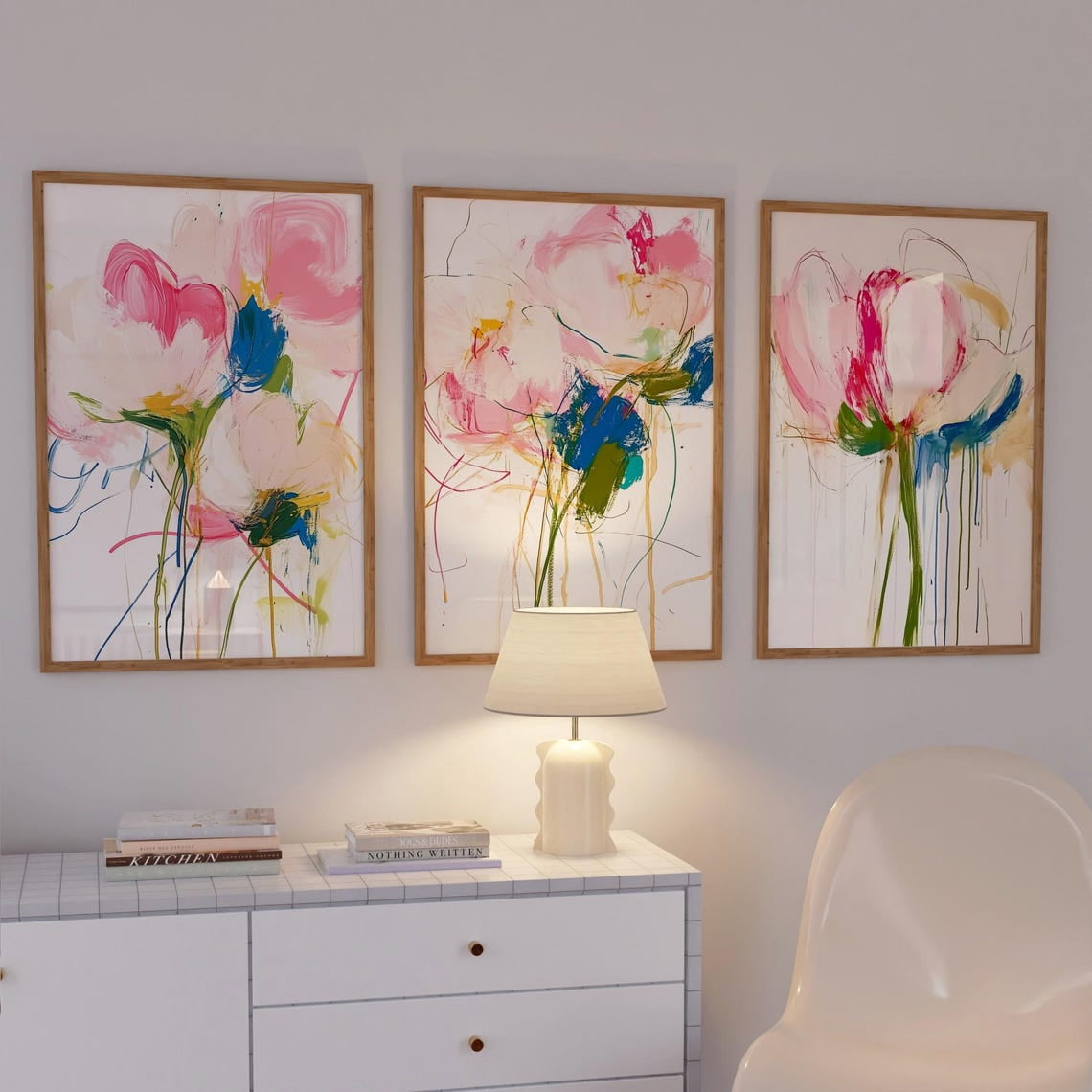 Luvia Abstract Pink Flowers Posters, Modern Floral Prints Set Of 3 ...