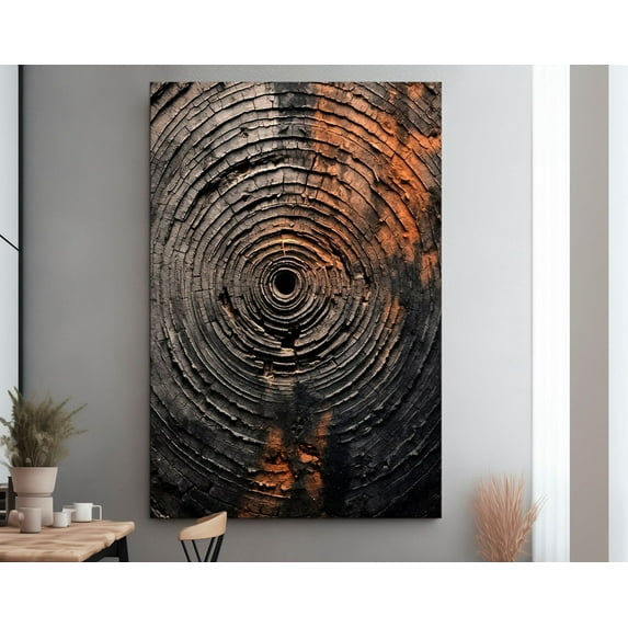 Luvia Abstract Tree Rings Canvas Print Wood Print Modern Rustic Nature Wall Decor Tree Stump Black Abstract Art Farmhouse Decor Canvas, 16x24 UNFRAMED