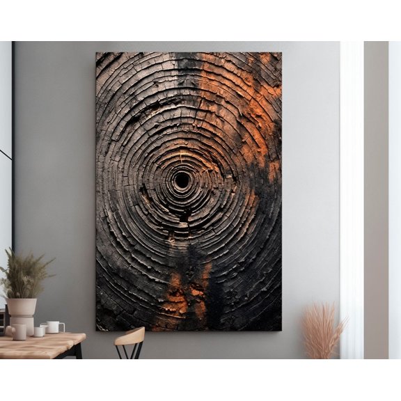 Luvia Abstract Tree Rings Canvas Print Wood Print Modern Rustic Nature Wall Decor Tree Stump Black Abstract Art Farmhouse Decor Canvas, 8x10 UNFRAMED