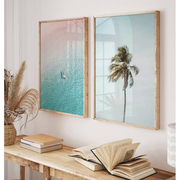 Luvia Aerial Beach Prints Set Of 2, Tropical Coast Photography, Palm Tree Picture, Aerial Ocean View Posters, Modern Wall Decor Set 2 Prints 8x12 UNFRAMED