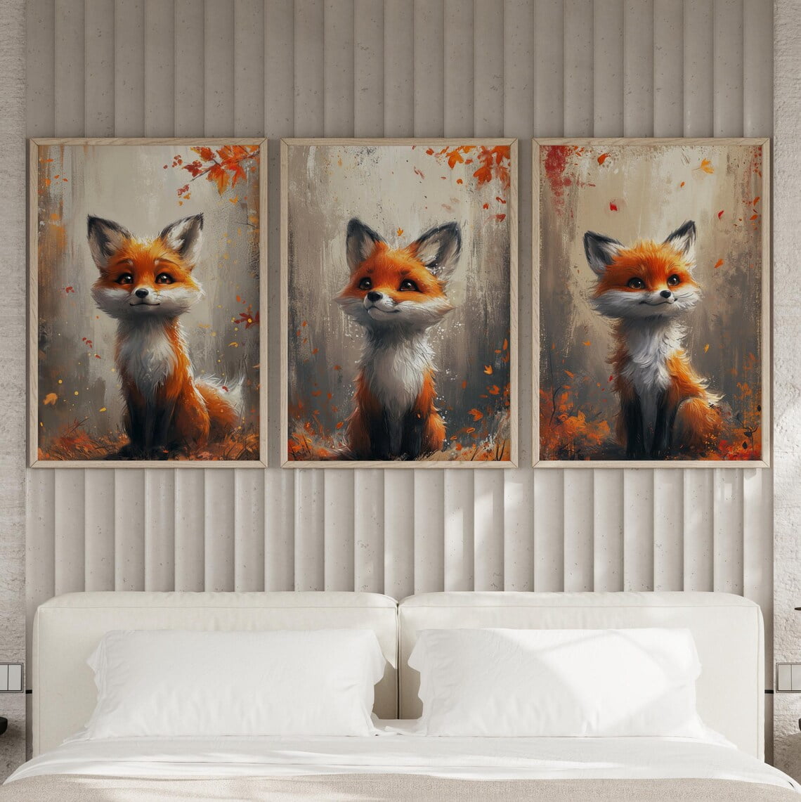 Luvia Aesthetic Baby Fox Wall Art Print Or Set Of 3, Woodland Forest